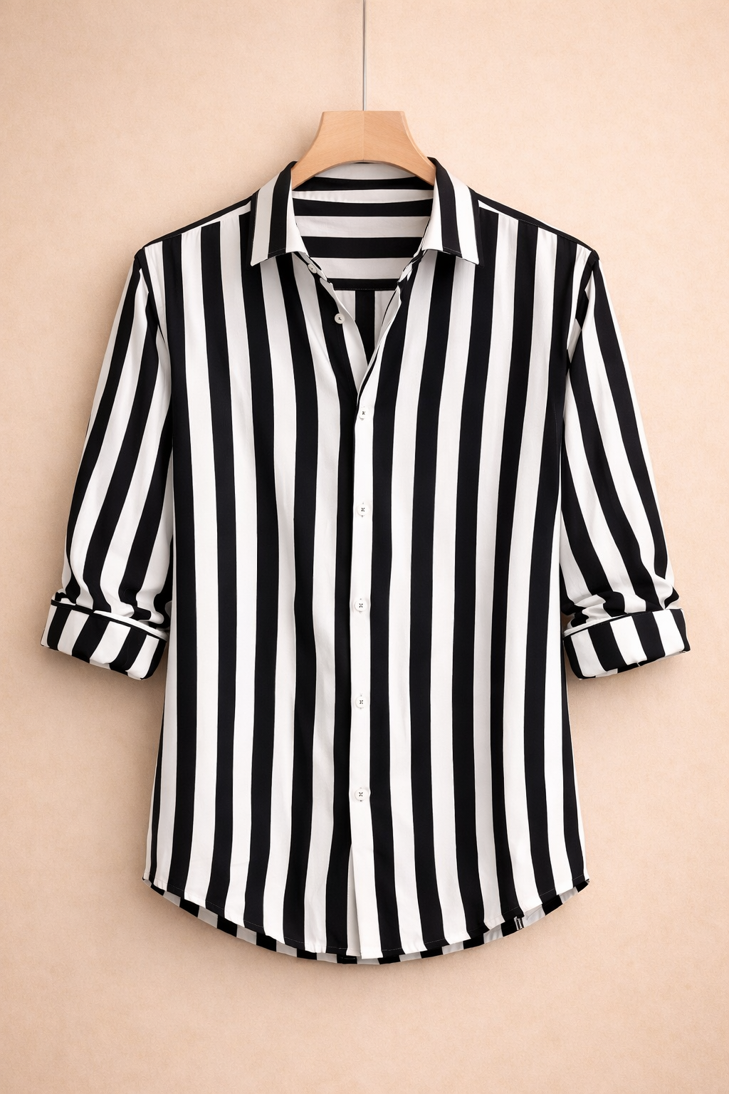 UpperQuest Black & White Striped Shirt for Men | Slim Fit Vertical Stripe Casual Party Wear Shirt