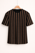 UpperQuest Black & Brown Vertical Striped T-Shirt for Men | Premium Slim Fit Casual Half Sleeve Trendy T-shirt