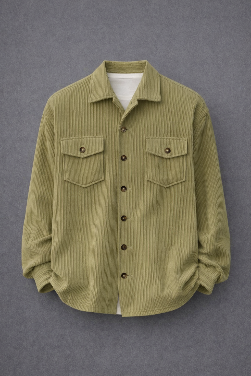 UpperQuest Men’s Corduroy Overshirt – Light Olive Green Colour | Button-Down Casual Shirt Jacket | Trendy Everyday Wear