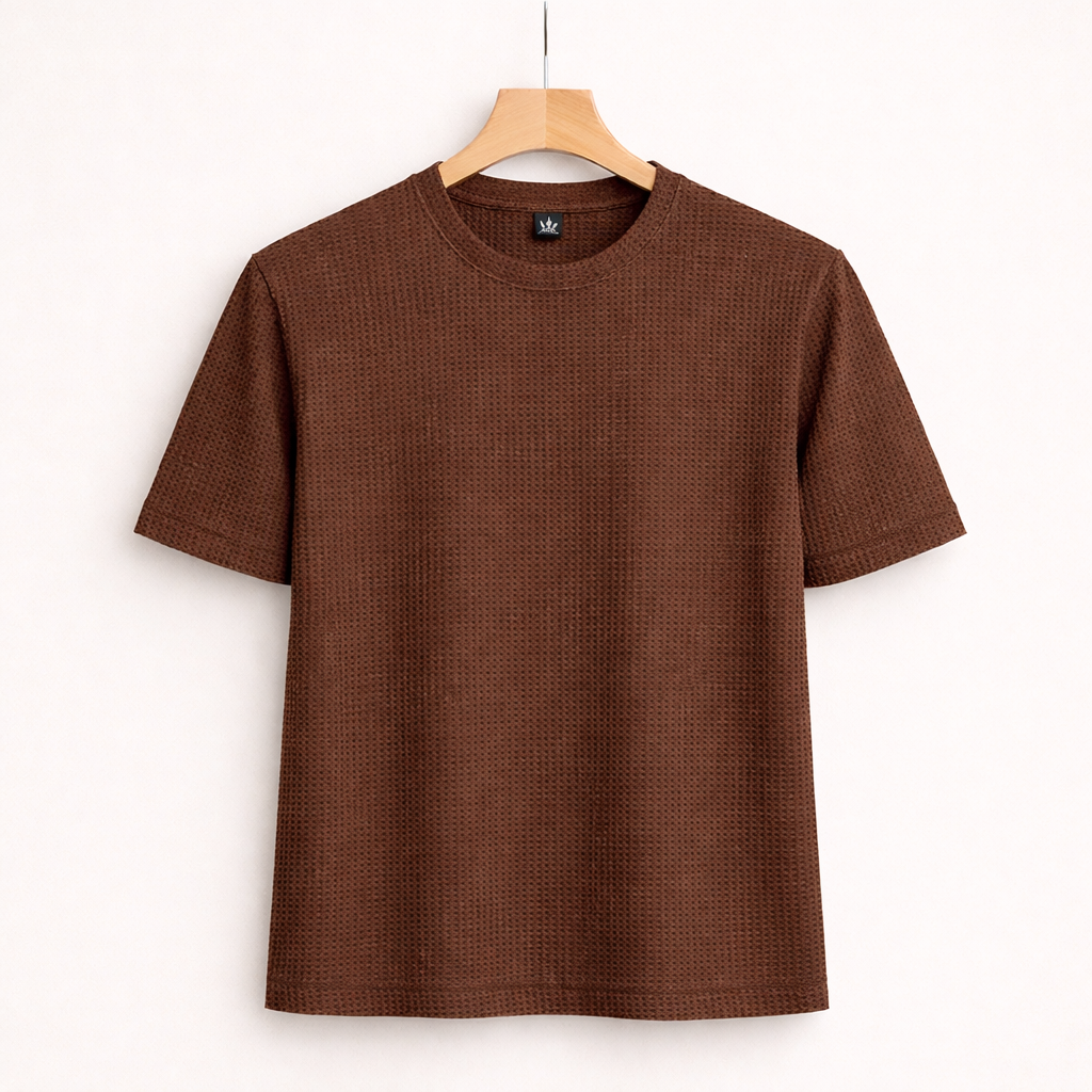 UpperQuest Brown Textured T-Shirt for Men | Premium Slim Fit Casual Half Sleeve Stylish Tshirt