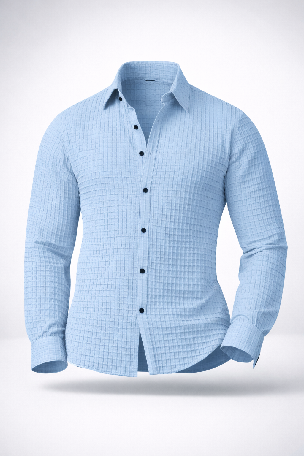 Upperquest Men’s Light Blue Textured Cotton Casual Shirt