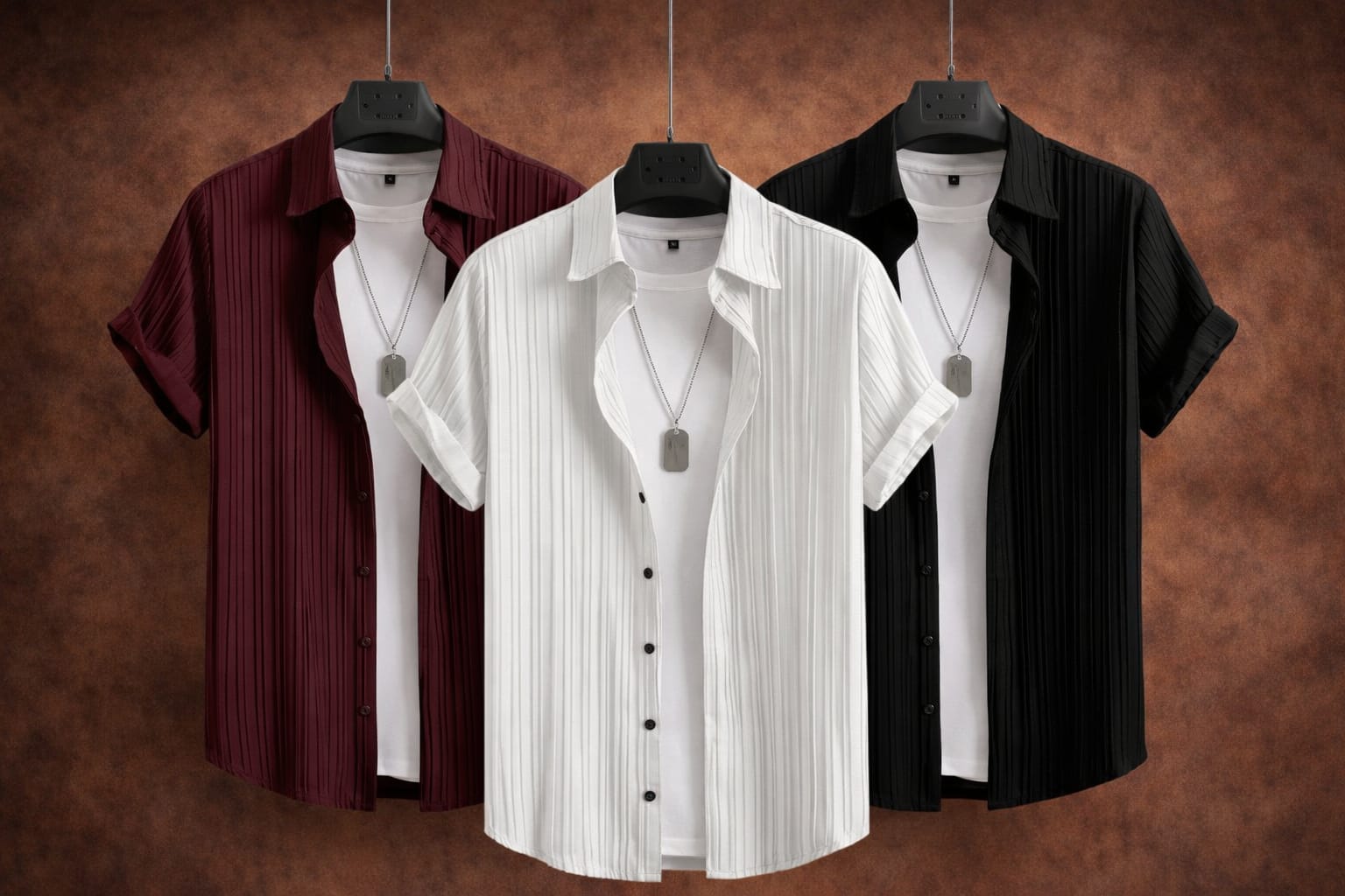 UpperQuest Maroon, White & Black Striped Short Sleeve Casual Shirt for Men | Lightweight Summer Wear👕 (Pack of 3)