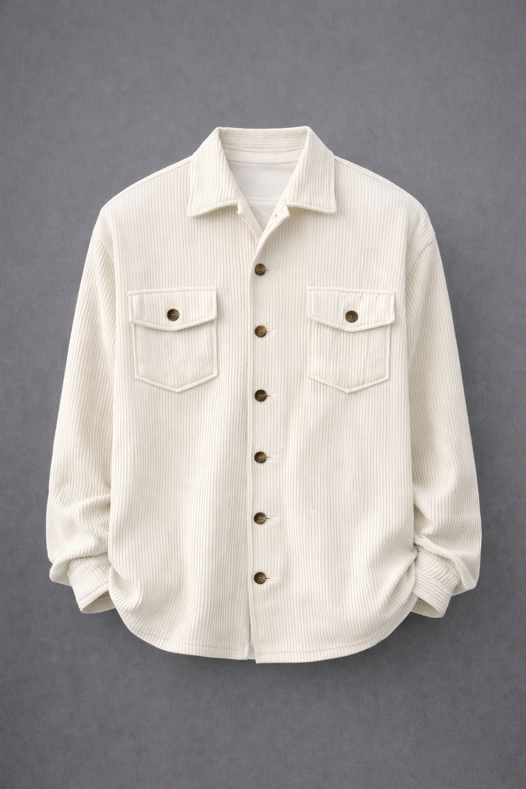 UpperQuest Men’s Corduroy Overshirt – White Colour | Button-Down Casual Shirt Jacket | Trendy Everyday Wear