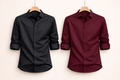 UpperQuest Black & Maroon Satin Formal Shirt Combo for Men | Premium Slim Fit Full Sleeve Stylish Shirts (Pack of 2)