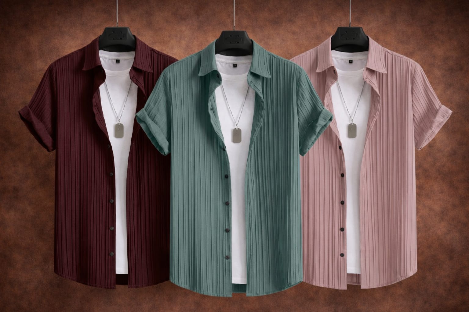 UpperQuest Maroon, Green & Pink Striped Short Sleeve Casual Shirt for Men | Lightweight Summer Wear👕(Pack of 3)