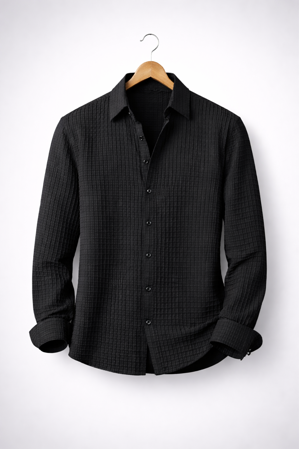 Upperquest Men’s Black Textured Cotton Casual Shirt