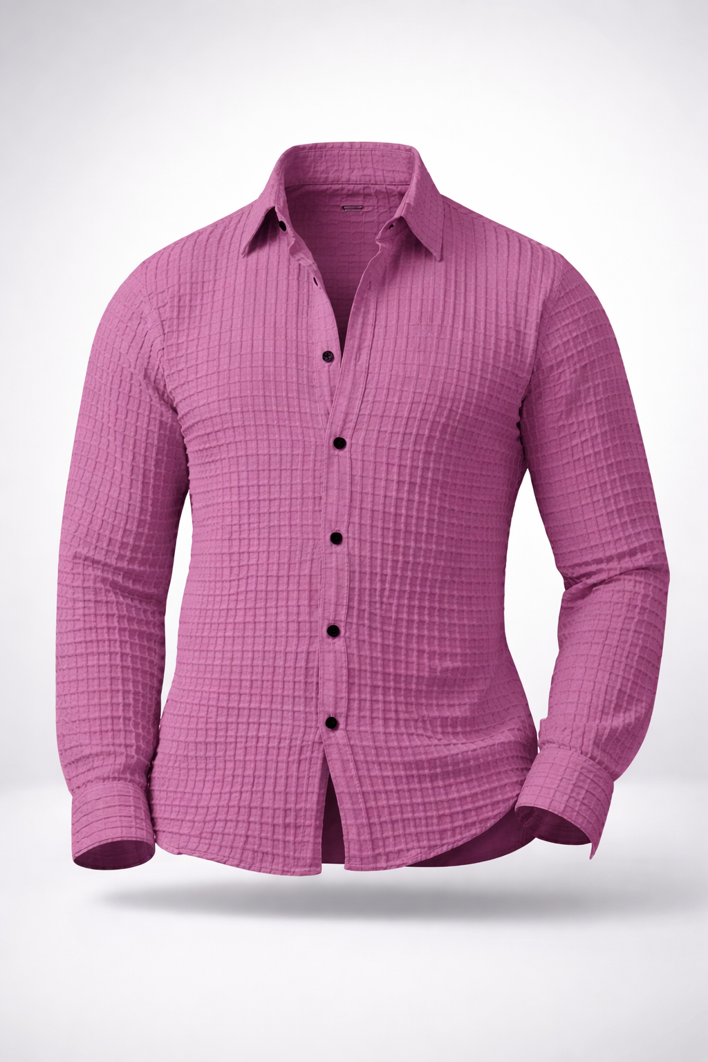 Upperquest Men’s Pink Textured Cotton Casual Shirt