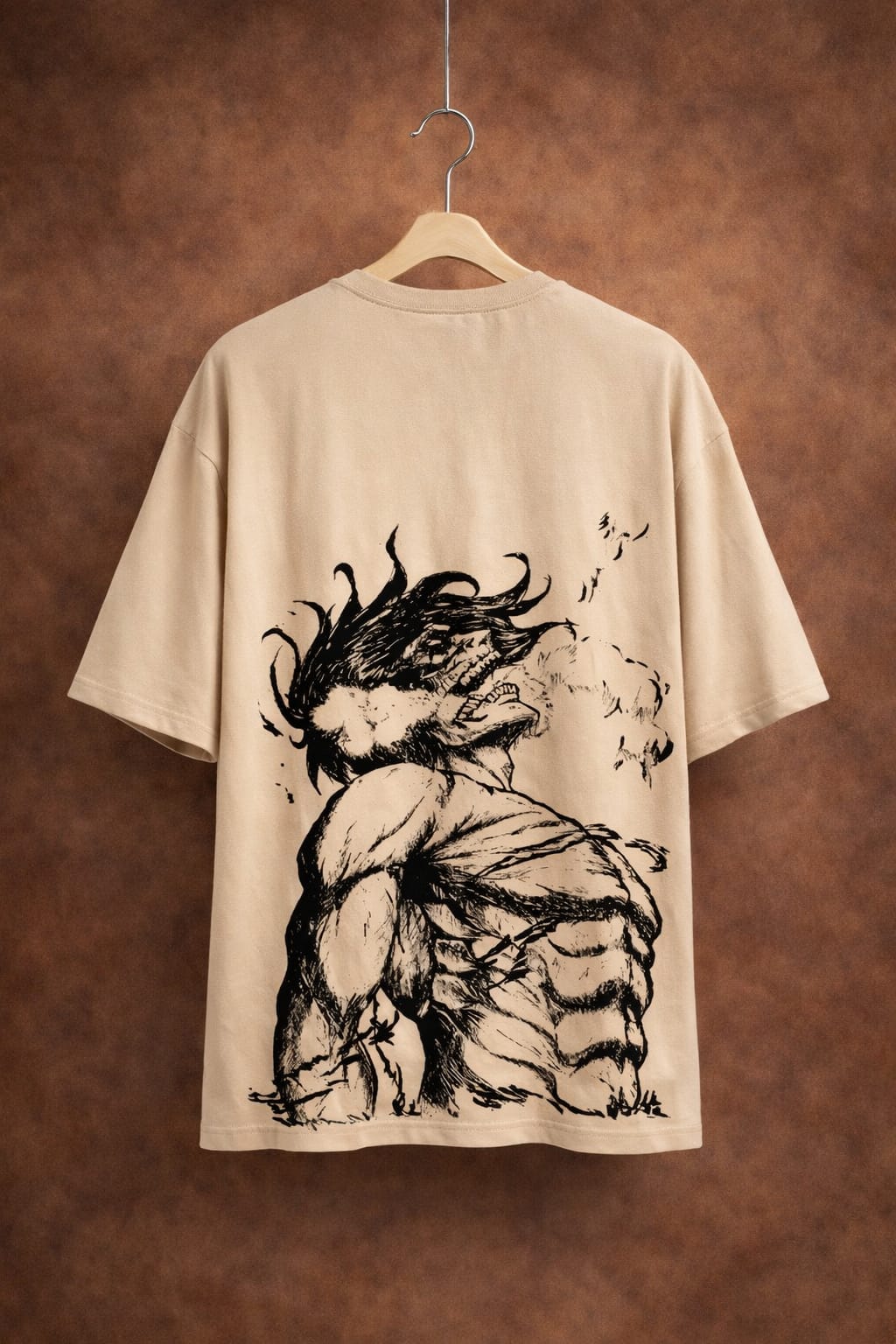 UpperQuest Beige Attack on Titan Anime Printed Oversized T-Shirt for Men | Cotton Casual Wear👕