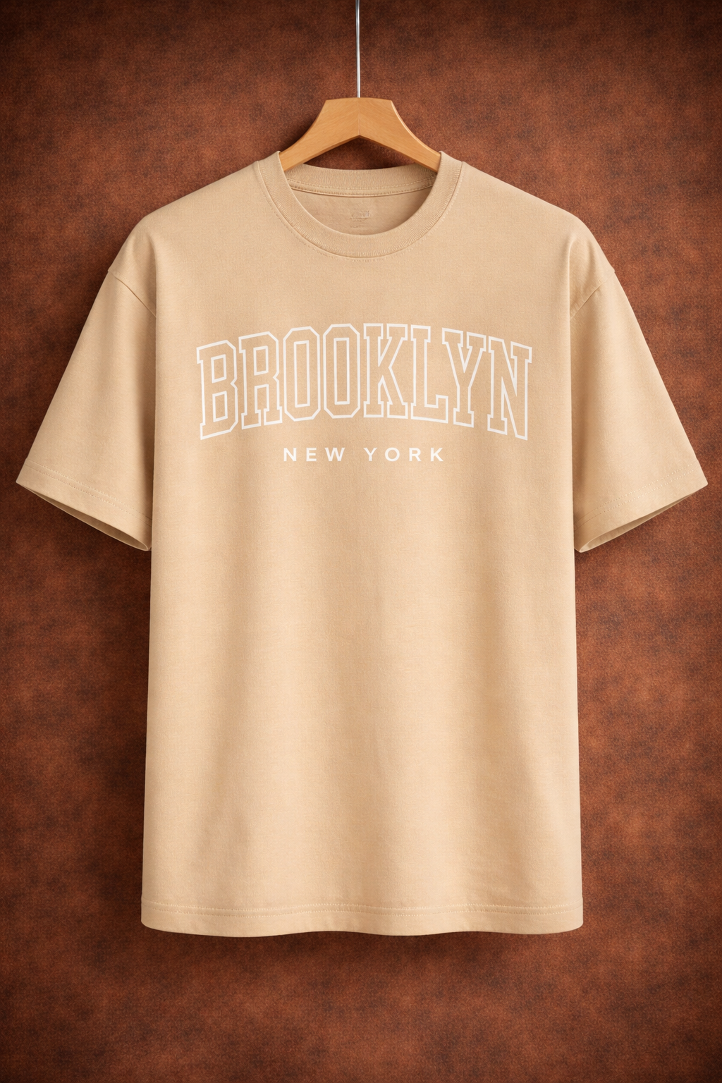 UpperQuest Beige Brooklyn Oversized T-Shirt for Men | Premium Casual Graphic Streetwear Tshirt