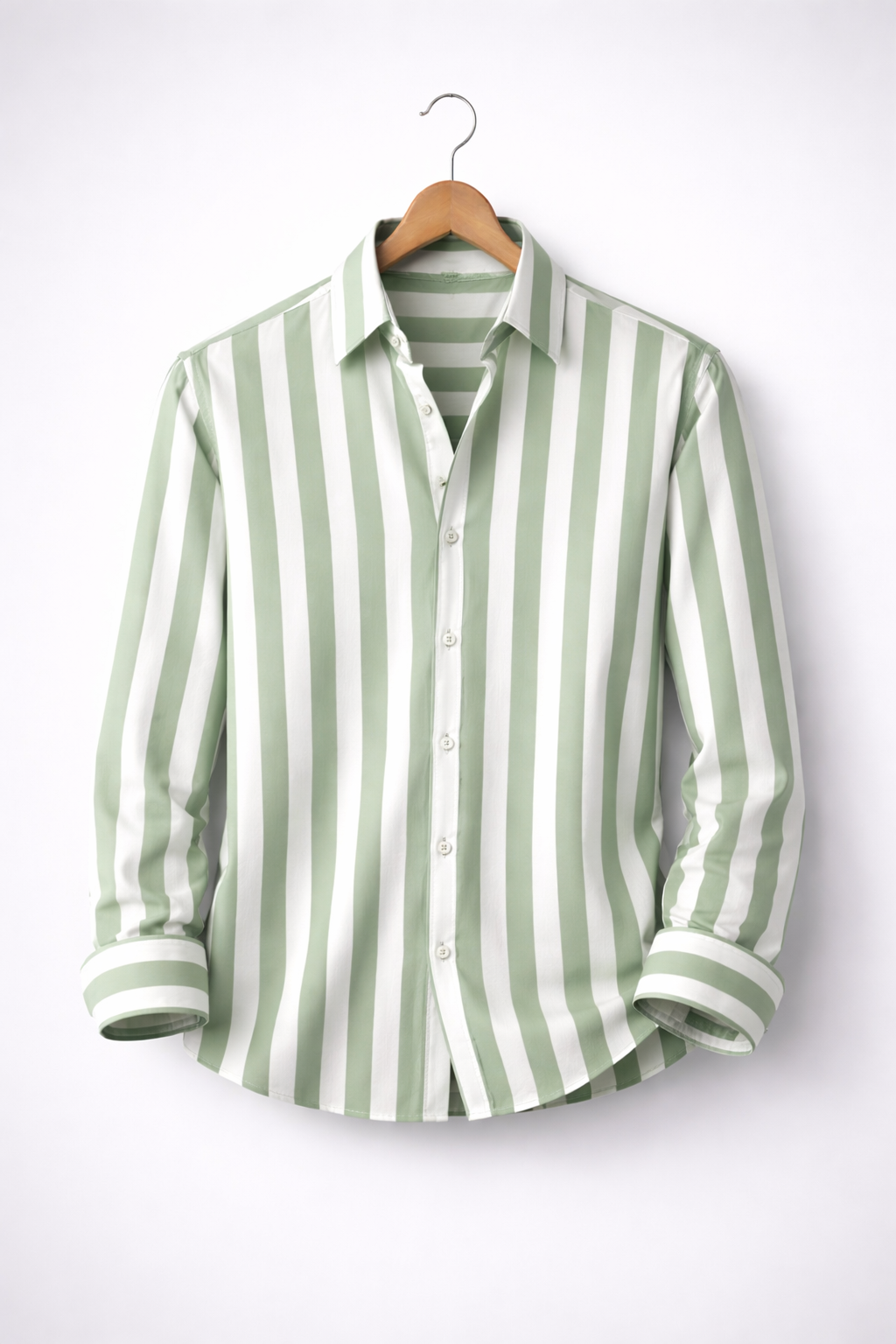 Upperquest Men’s Green & White Striped Cotton Casual Shirt