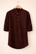 UpperQuest Maroon Men’s Cotton Kurta | Mandarin Collar Festive Wear