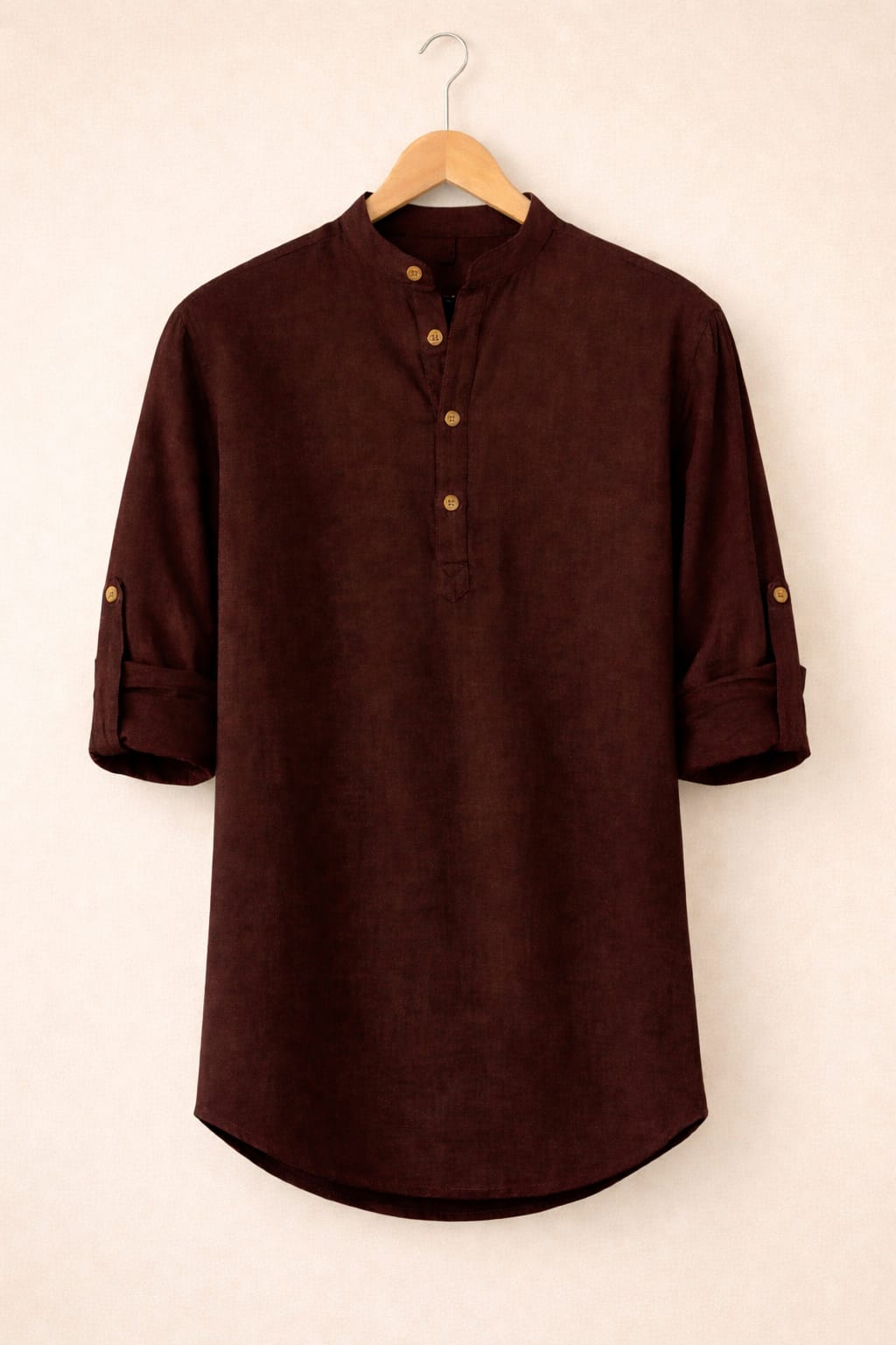 UpperQuest Maroon Men’s Cotton Kurta | Mandarin Collar Festive Wear