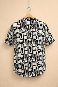 UpperQuest Black & White Abstract Printed Casual Shirt for Men | Half Sleeve Trendy Summer Shirt