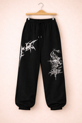 UpperQuest Black Gothic Graphic Jogger Pants | Streetwear Loose Fit Track Pants