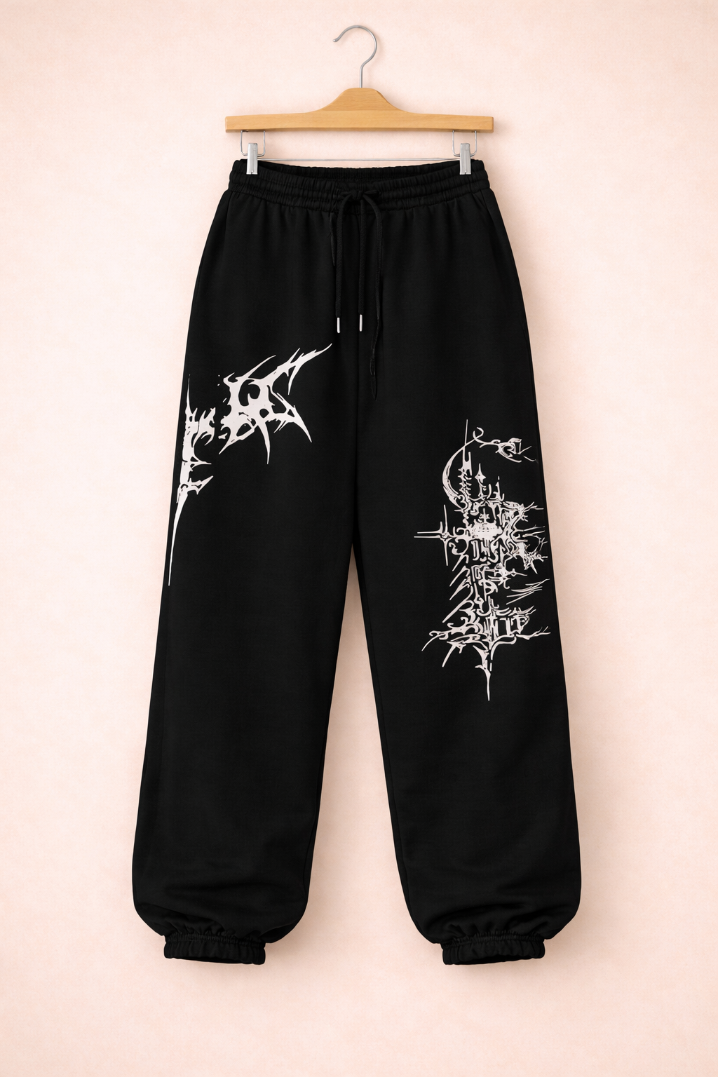 UpperQuest Black Gothic Graphic Jogger Pants | Streetwear Loose Fit Track Pants
