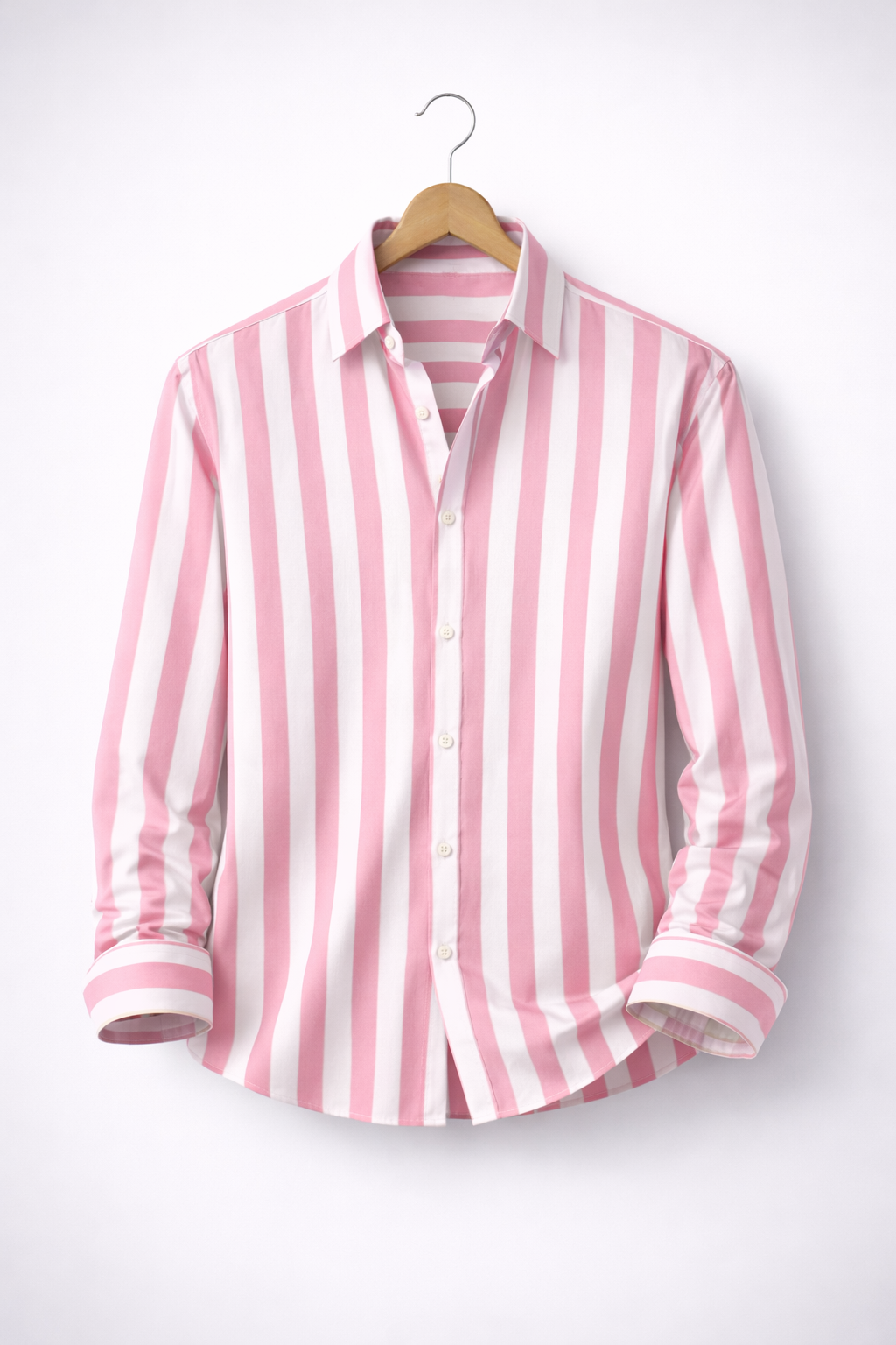 Upperquest Men’s Pink & White Striped Cotton Casual Shirt