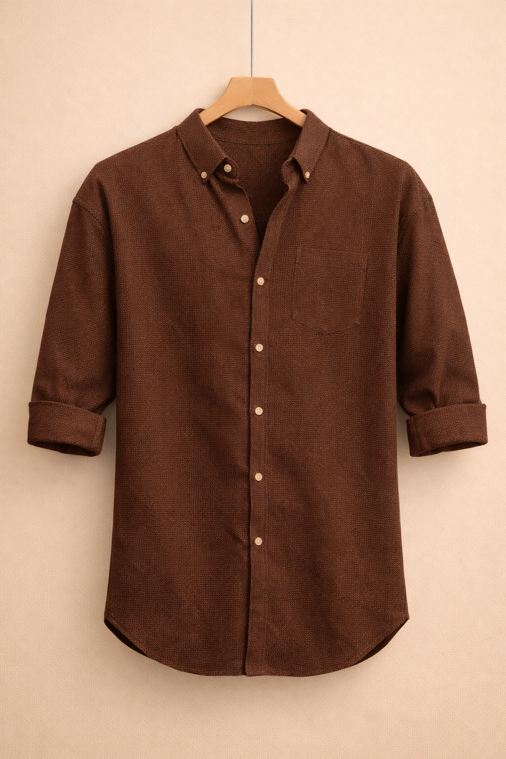 UpperQuest Brown Textured Shirt for Men | Premium Slim Fit Casual Full Sleeve Stylish Shirt