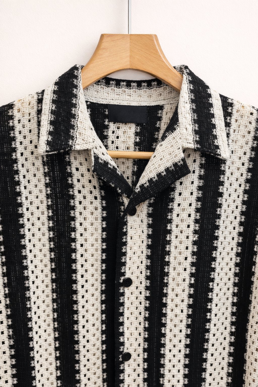 UpperQuest Black & White Knitted Crochet Shirt for Men | Premium Breathable Striped Casual Summer Shirt